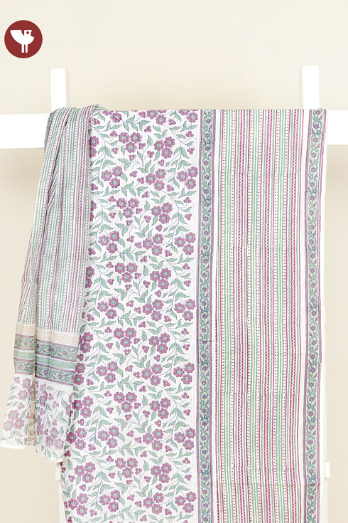 Chanderi Silk Dress Material With Dupatta In Floral Block Print