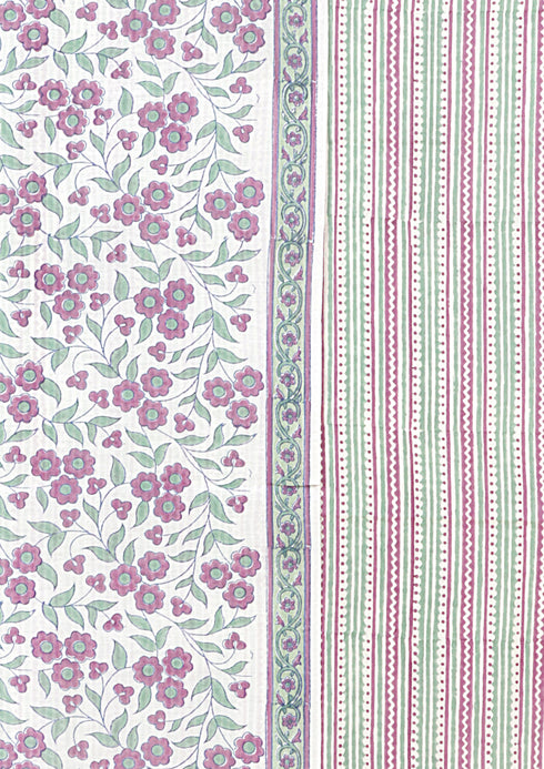 Chanderi Silk Dress Material With Dupatta In Floral Block Print