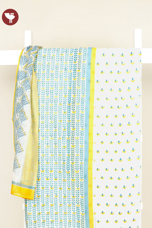 Chanderi Silk Dress Material With Dupatta In Floral Block Print