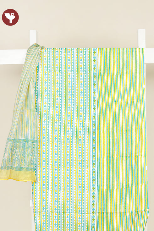 Cambric Cotton Dress Material With Kota Doria Dupatta in Floral Block Print