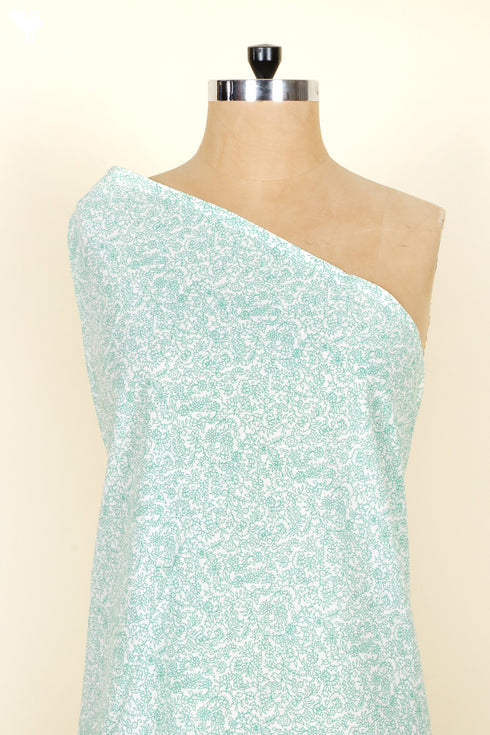Cambric Cotton Mint Green Floral Block Fabric