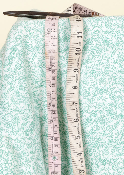 Cambric Cotton Mint Green Floral Block Fabric
