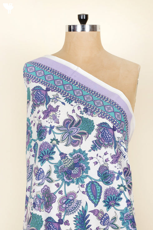 Cambric Cotton White Lavender Floral Print Fabric