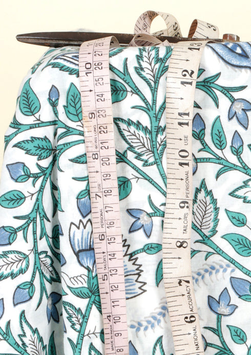 Cambric Cotton Aqua Green Floral Print