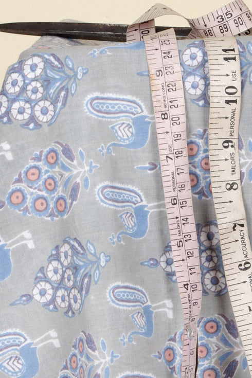 Cambric Cotton Grey Bird Motif Fabric