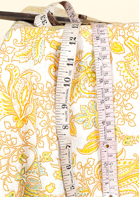 Cambric Cotton White Yellow Paisley Fabric
