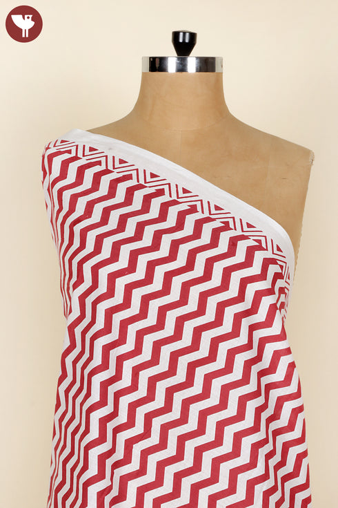 Cambric Cotton Red Chevron Fabric