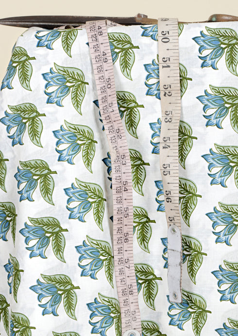 Cambric Cotton Blue & Green Floral Print Fabric