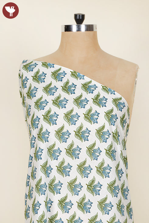 Cambric Cotton Blue & Green Floral Print Fabric