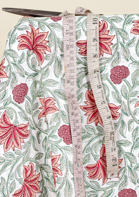 Cambric Cotton Coral & Sage Green Floral Print Fabric