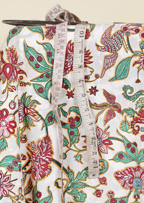 Cambric Cotton Pink, Red & Green Botanical Print Fabric