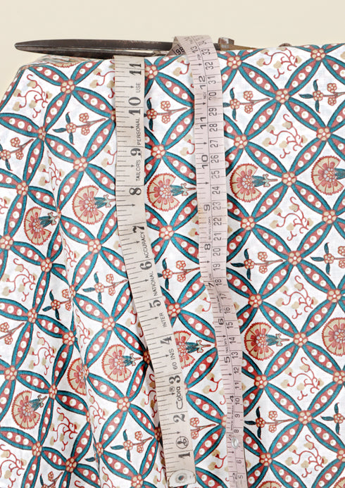 Cambric Cotton Green & Rust Geometric Print Fabric