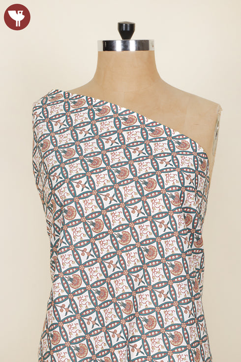 Cambric Cotton Green & Rust Geometric Print Fabric