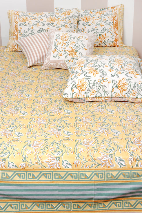 40s Cotton Pillow Cover in Floral Block Print