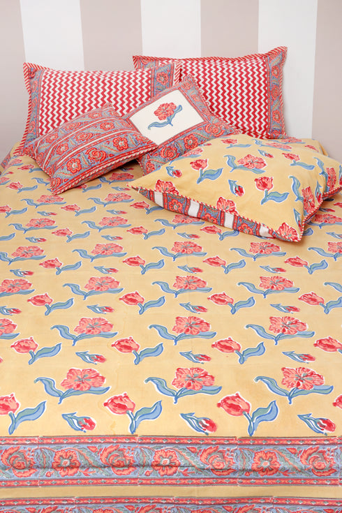 40s Cotton Pillow Cover in Floral Block Print