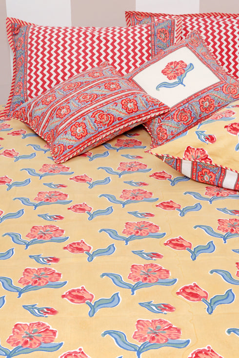 40s Cotton Pillow Cover in Floral Block Print