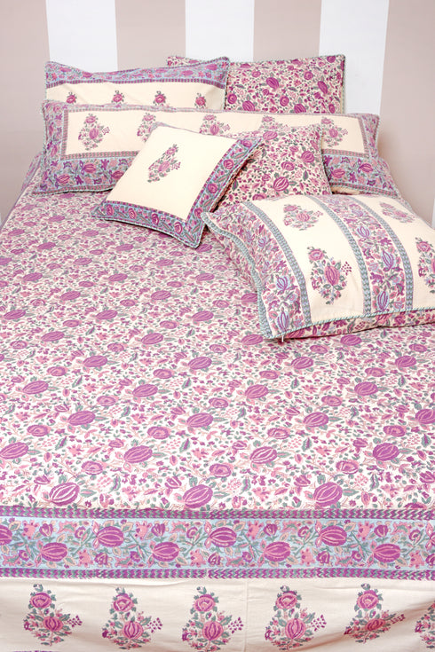 40s Cotton Pillow Cover in Floral Block Print