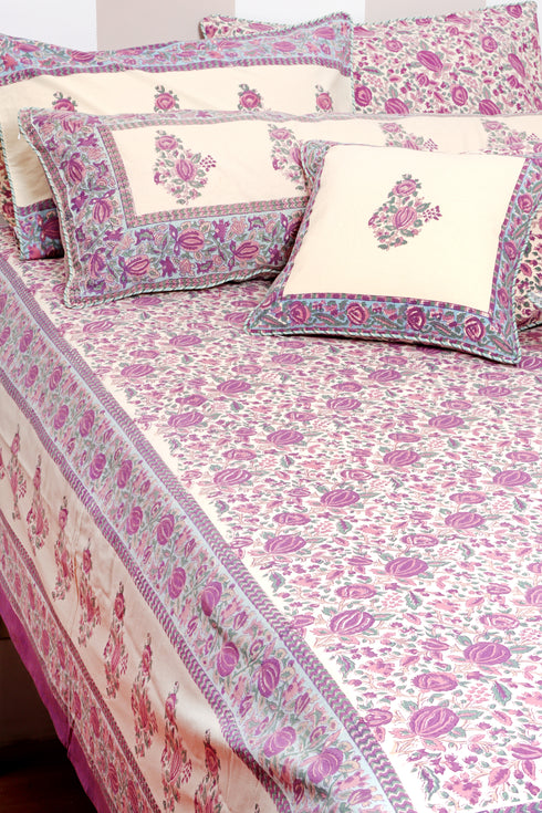 40s Cotton Pillow Cover in Floral Block Print