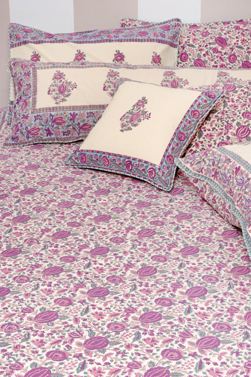20s Cotton KING SIZE Bed Cover In Floral Block Print