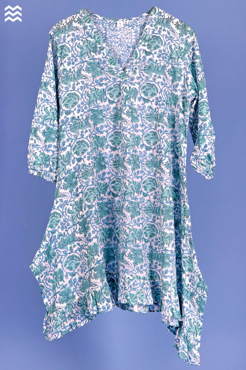 Mulmul Cotton Goat Top In Floral Block Print