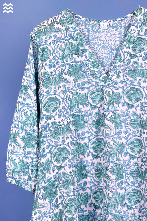 Mulmul Cotton Goat Top In Floral Block Print