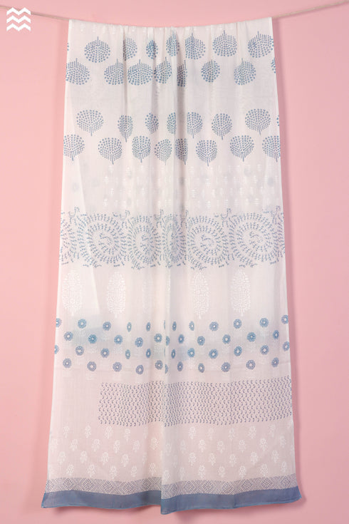 Mul Mul Cotton Wrap In Eggshell Blue And White Graphic Block Print
