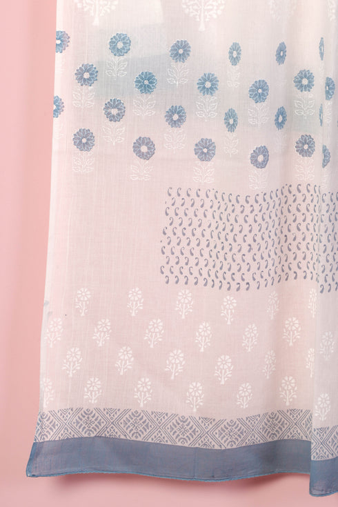 Mul Mul Cotton Wrap In Eggshell Blue And White Graphic Block Print