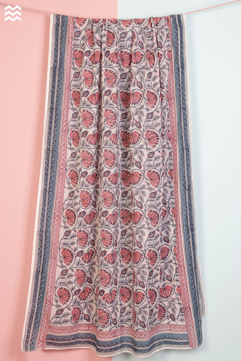 Mul Mul Cotton Wrap In Floral Block Print