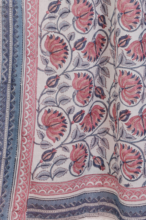 Mul Mul Cotton Wrap In Floral Block Print
