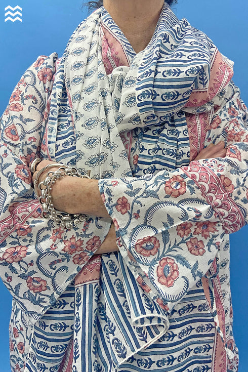 Mul Mul Cotton Wrap In Graphic Block Print