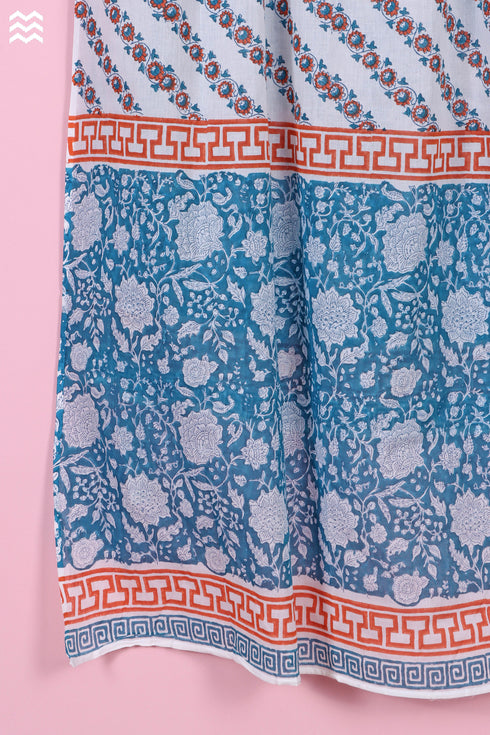 Mulmul Cotton Wrap In Floral Block Print