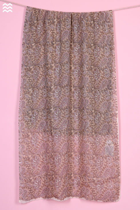 Wool Stole In Paisley Block Print