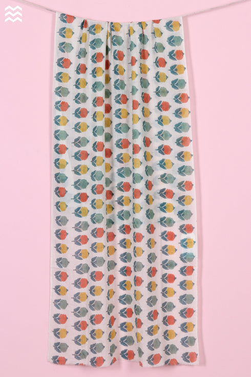 Wool Stole In Floral Block Print
