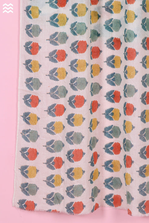 Wool Stole In Floral Block Print