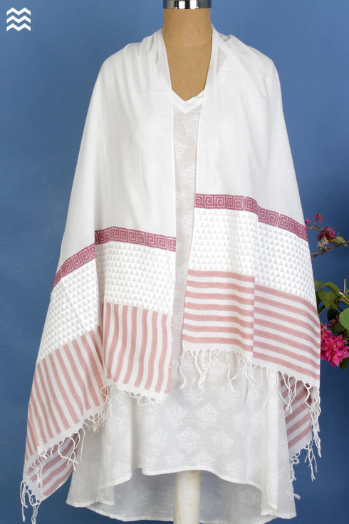 Khaadi Cotton Stole In Stripe Block Print