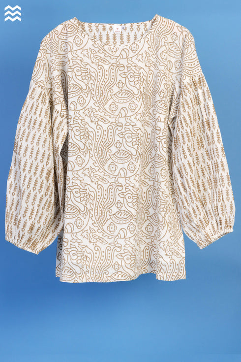 Crepe Cotton Stanley Top In Block Print