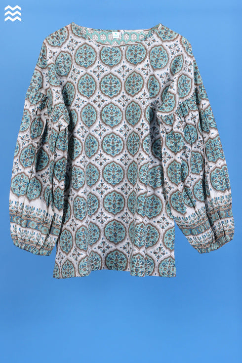 Crepe Cotton Stanley Top In Graphic Block Print