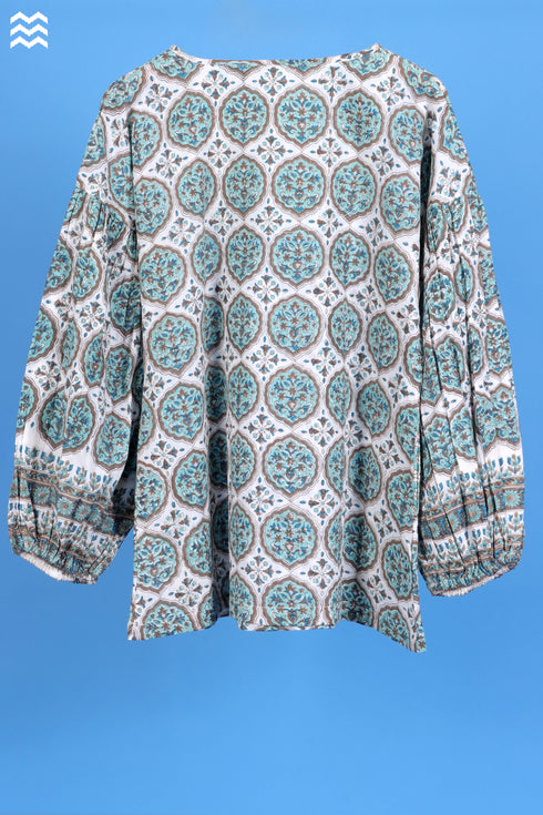 Crepe Cotton Stanley Top In Graphic Block Print