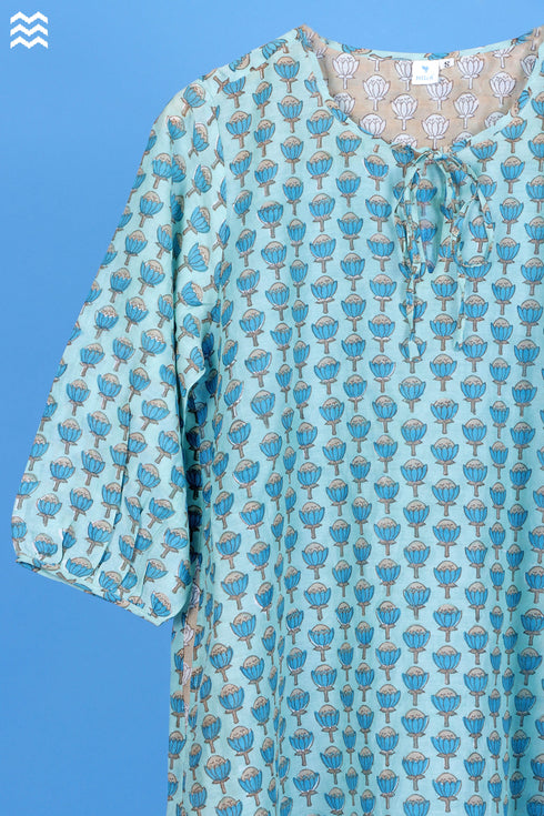 Cotton Silk Sheiba Top With Booti Block Print