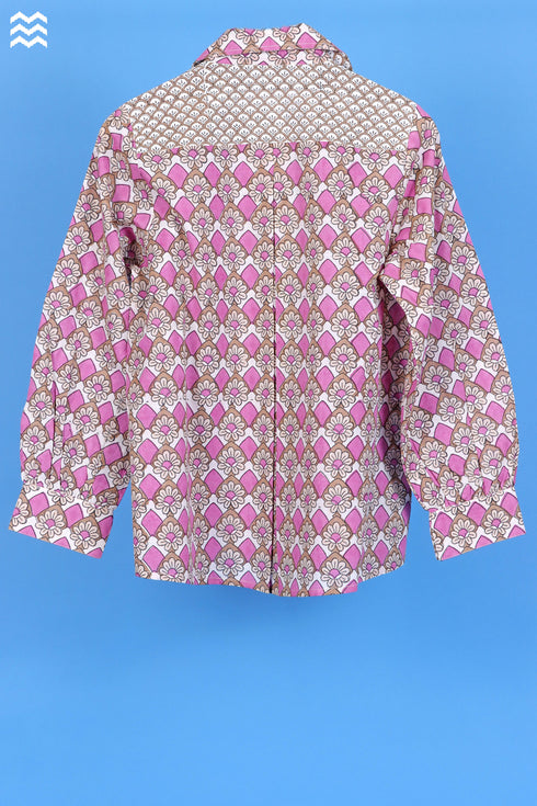 Slub Cotton Zoom Top In Retro Block Print