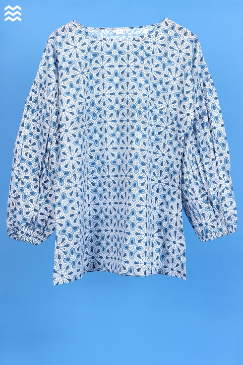 Slub Cotton Stanley Top In Geometric Block Print