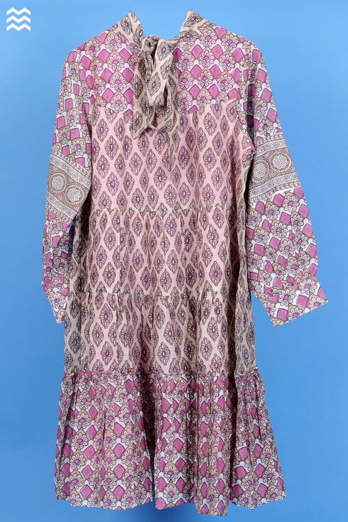 Cotton Silk Runway Dress In Assorted Block Print