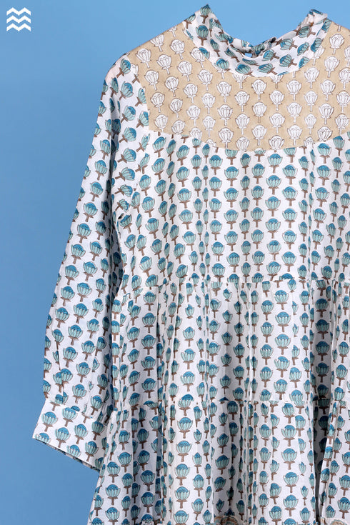 Cotton Silk Runway Dress In Assorted Block Print