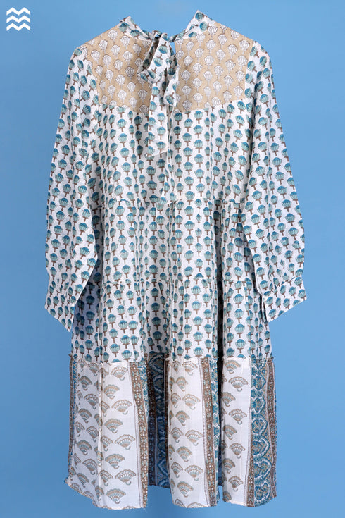 Cotton Silk Runway Dress In Assorted Block Print