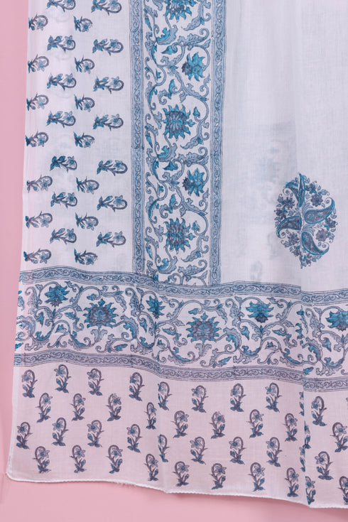Mulmul Cotton Wrap In Floral Block Print