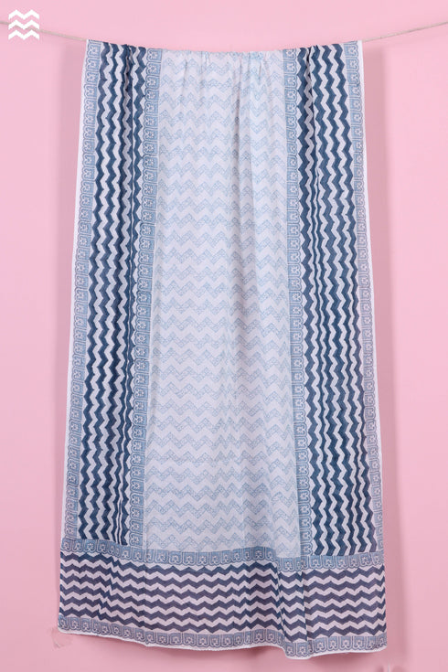 Mulmul Cotton Wrap In Zigzag Block Print