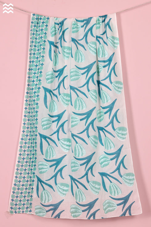Mulmul Cotton Wrap In FloralBlock Print