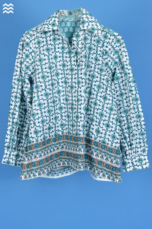 Slub Cotton Zoom Top In Retro Block Print