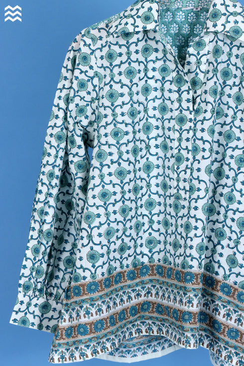 Slub Cotton Zoom Top In Retro Block Print