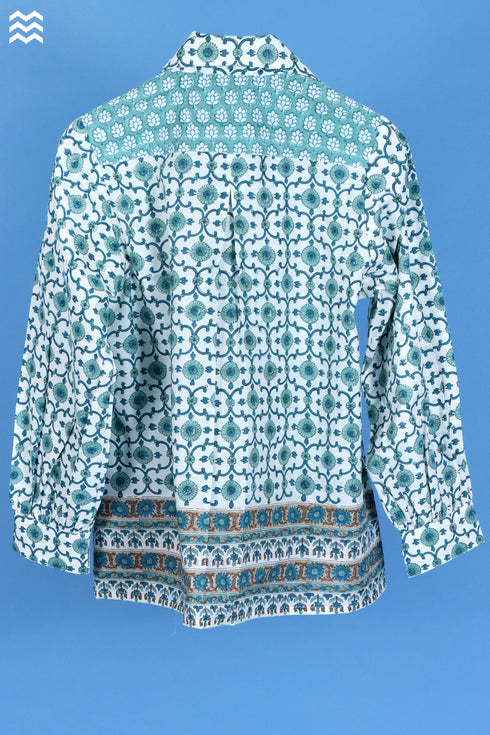 Slub Cotton Zoom Top In Retro Block Print